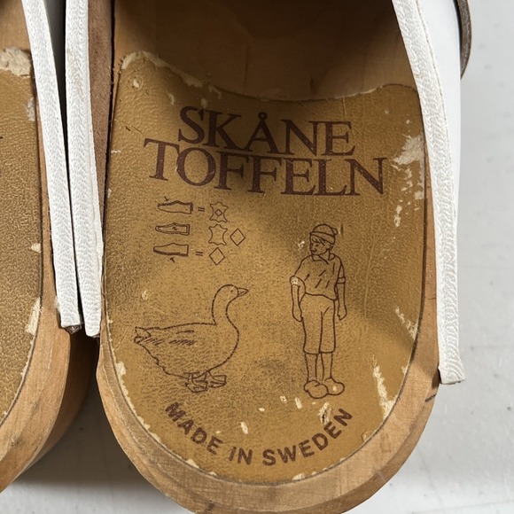 SKANE TOFFELN Sweden Floral Painted Leather Wood Clogs Shoes Womens Size 41 - Picture 11 of 13